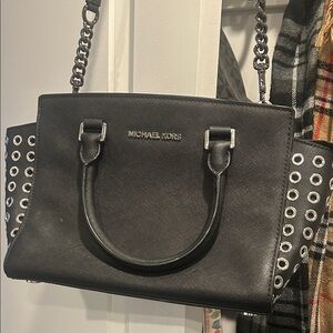 Michael Kors Black Shoulder Bag with Eyelet Accents
